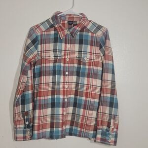 Patagonia Fjord Plaid Flannel Button Down Shirt EUC Midweight sz 4 Red Blue
